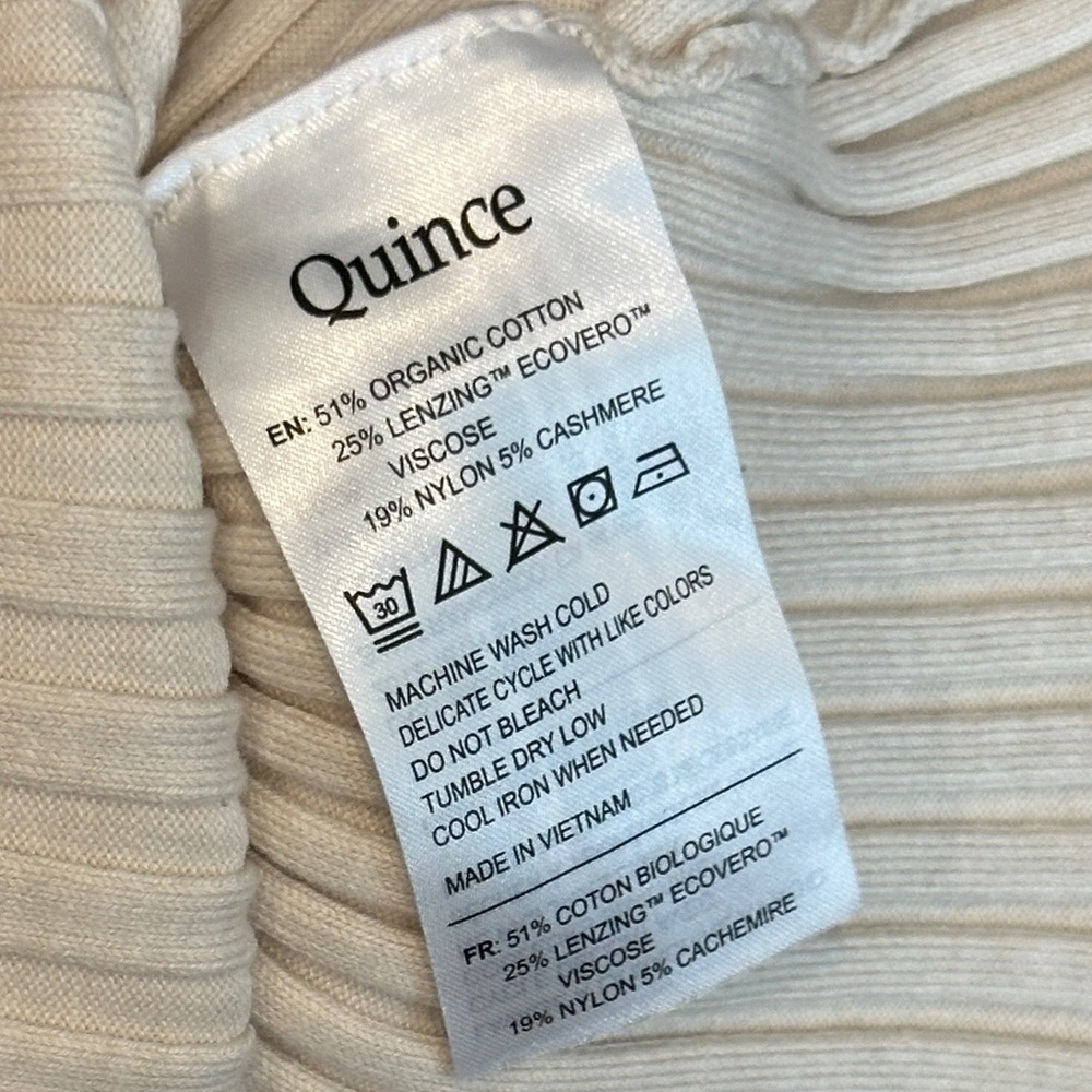 Quince Cotton Cashmere Ribbed Long Sleeve Sweater Heather Bone Cream Women Large - Picture 7 of 7